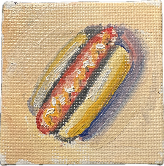 2”x2” Original hot dog mini oil painting